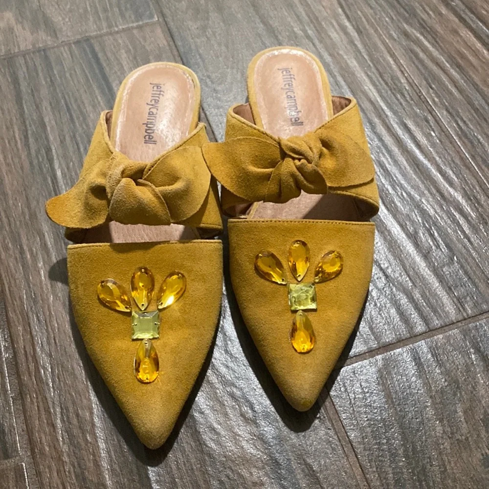 Jeffrey Campbell pointy yellow embellished flats slip on